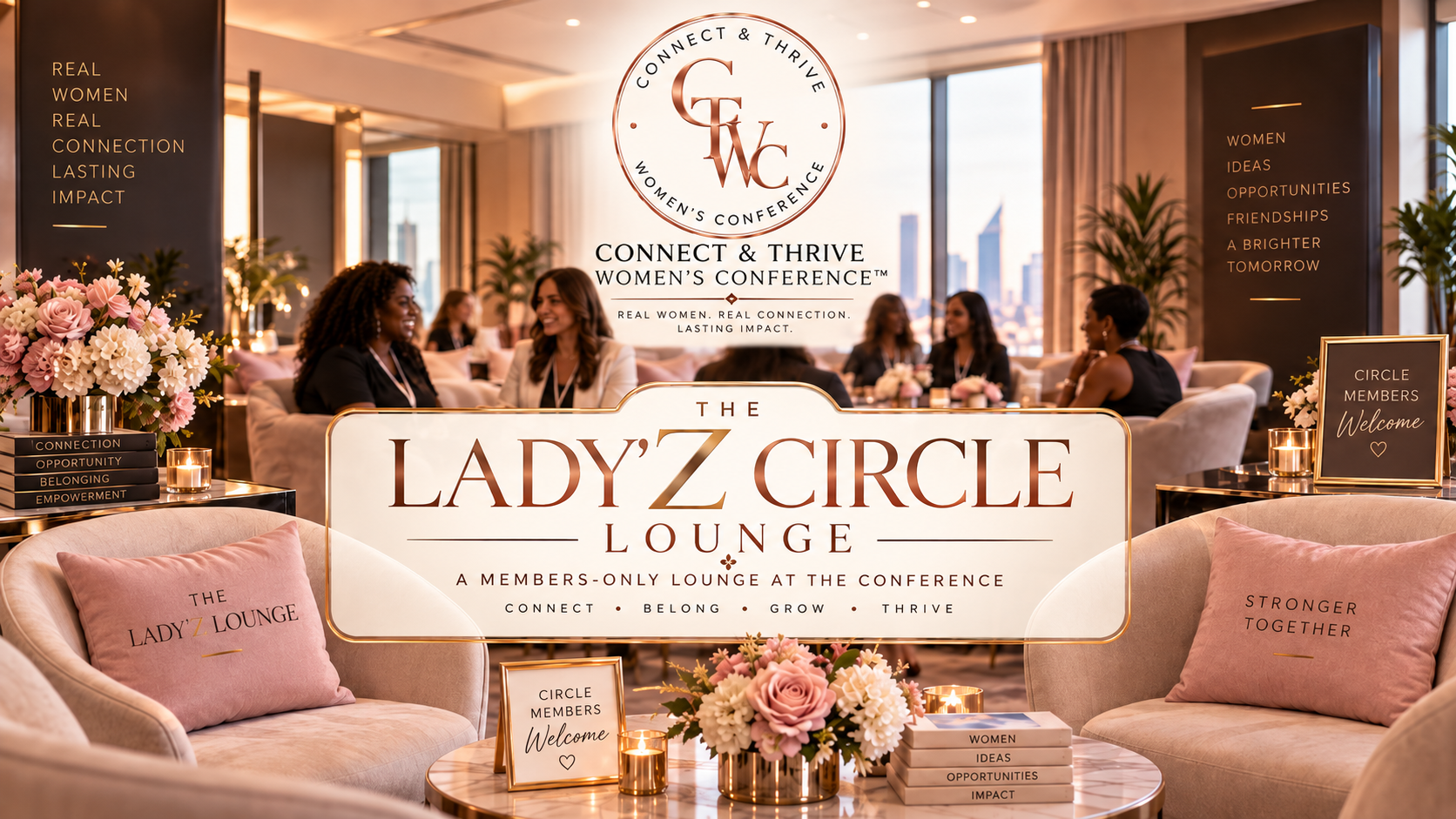 THE LADY’Z CIRCLE™ members gathering in a private members-only lounge at the Connect & Thrive Women’s Conference
